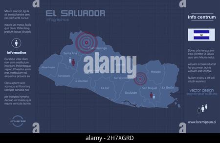 El Salvador Karte, separate Regionen mit Namen, Infografiken blau flach Design-Vektor Stock Vektor