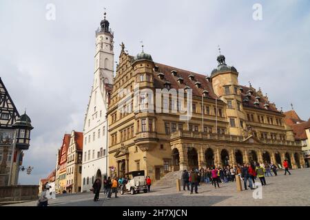 Rothenburgs ob der Tauber Center - Marktplatz und Rathausturm Stockfoto