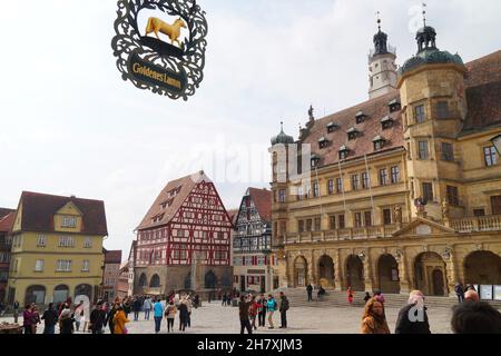 Rothenburgs ob der Tauber Center - Marktplatz und Rathausturm Stockfoto