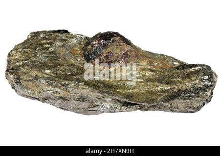 almandine Granat in Glimmerschiefer aus Karelien, Russland isoliert auf weißem Hintergrund Stockfoto
