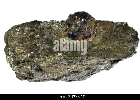 almandine Granat in Glimmerschiefer aus Karelien, Russland isoliert auf weißem Hintergrund Stockfoto