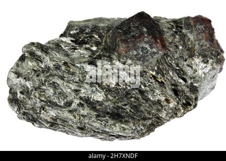 almandine Granat in Glimmerschiefer aus dem Zillertal, Österreich isoliert auf weißem Hintergrund Stockfoto
