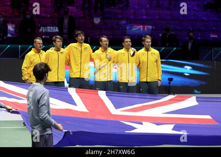 Turin, Italien. 25th. November 2021. Das Team von Australien zu Beginn des Spiels während der Davis Cup Finals 2021, Tennis Internationals in Turin, Italien, November 25 2021 Quelle: Independent Photo Agency/Alamy Live News Stockfoto