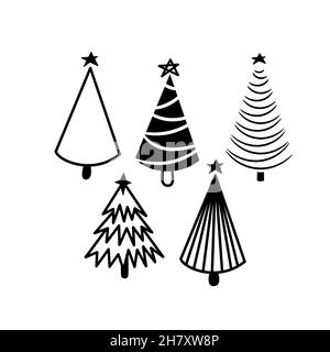 Weihnachtsbäume Icon Set Hand gezeichnet und Linie Symbol einfaches Design für Karten-Designs. Stock Vektor