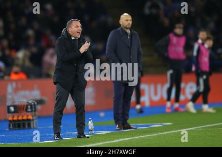 Leicester, Großbritannien. 25th. November 2021. Brendan Rodgers Manager von Leicester City während Leicester City / Legia Warschau, UEFA Europa League Fußballspiel, King Power Stadion, Leicester, UK-25 November 2021 Credit: Michael Zemanek/Alamy Live News Stockfoto