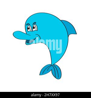 Einfaches Cartoon-Symbol. Niedliche Cartoon lächelnde Delphin auf weißem Hintergrund isoliert. Vektorgrafik. Stock Vektor
