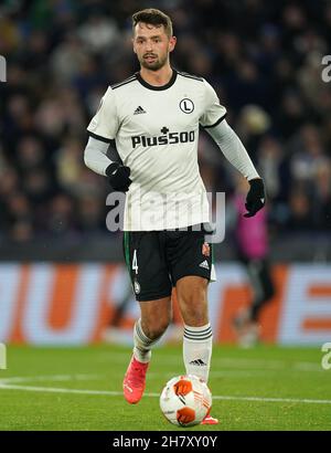 Mateusz Wieteska von Legia Warsaw während des UEFA Europa League-, Gruppe C-Spiels im King Power Stadium, Leicester. Bilddatum: Donnerstag, 25. November 2021. Stockfoto