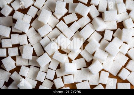 White Sugar Cubes Hintergrundbild Draufsicht Stockfoto