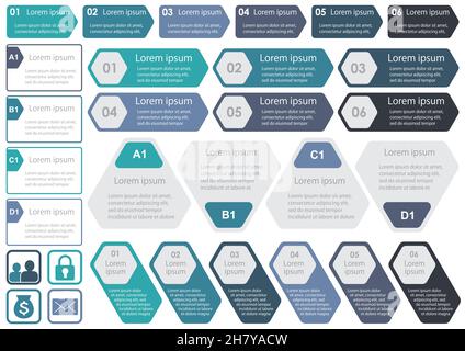 Satz von Business Info-Grafiken, Tags und Symbolen auf Weißem Hintergrund isoliert. Vektorgrafik. Stock Vektor