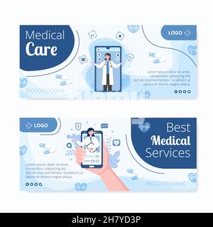 Medizinisches Healthcare Flat Design Illustration Banner bearbeitbar von quadratischen Hintergrund geeignet für Social Media, Feed, Karte, Grüße, Print und Web Inter Stock Vektor