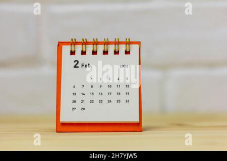 Desktop Kalender für Februar 2022.Kalender für die Planung des Monats Stockfoto