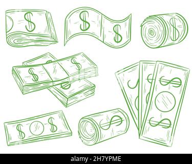 Handgezeichnetes Set Money, Vektordarstellung. Stock Vektor
