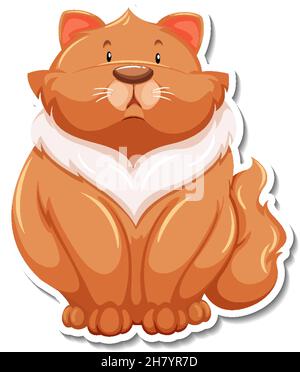 Mollige Katze Tier Cartoon Aufkleber Illustration Stock Vektor