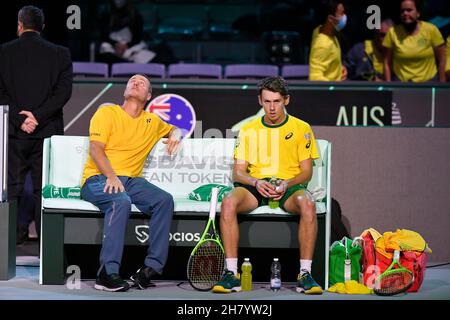 Turin, Italien. 25th. November 2021. Tennis - Davis Cup Gruppe D Qualifikation für Viertelfinale.Kroatien gegen Australien.Pala Alpitour, Turin, Italien 25. November 2021.Australiens Alex Minaur (Bildnachweis: © Tonello Abozzi/Pacific Press via ZUMA Press Wire) Stockfoto