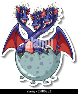 Dracheneier schlüpfen mit dreiköpfiger Drachenillustration Stock Vektor