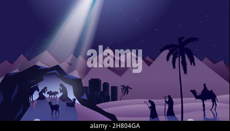 Bild der weihnachtskrippe in der Nacht Stockfoto