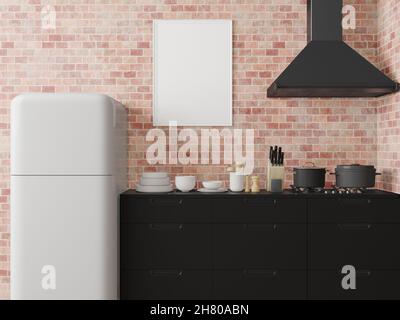 Bilderrahmen mit Polstermöbeln im Arbeitszimmer. Stockfoto