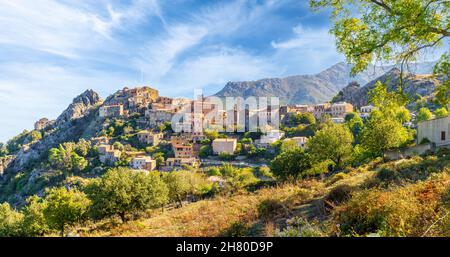 Landschaft mit Speloncato Dorf auf Korsika, Französisch Stockfoto