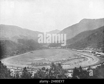 HONGKONG. Happy Valley - die Rennstrecke, von Morrison's Hill 1895 alten Druck Stockfoto