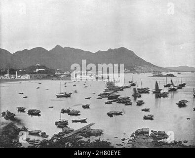 HONGKONG. Hong Kong - East Point, zeigt Victoria Hills 1895 alten Druck Stockfoto