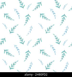 Weihnachten Aquarell nahtlose Muster mit blauen Zweigen weißen Hintergrund. Aquarell isoliert Winter Illustration - Stock Neujahr Stockfoto