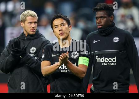 Frankfurt, Deutschland. 25th. November 2021. FRANKFURT AM MAIN, DEUTSCHLAND - 25. NOVEMBER: Makoto Hasebe von Eintracht Frankfurt während des Spiels der Gruppe D - UEFA Europa League zwischen Eintracht Frankfurt und dem Royal Antwerp FC im Deutsche Bank Park am 25. November 2021 in Frankfurt am Main, Deutschland (Foto von Herman Dingler/Orange Picts) Quelle: Orange Pics BV/Alamy Live News Stockfoto