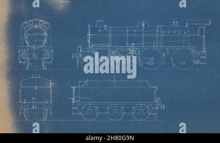 2-6-0 Lokomotive Abschnitt Engineering Zeichnung Blaupause c1900 alt antik Stockfoto