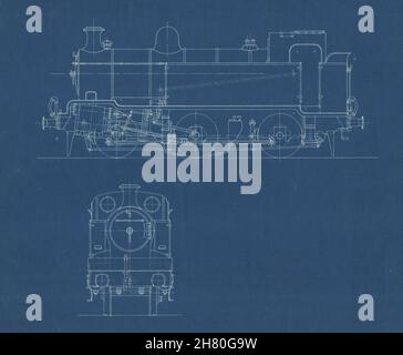 0-6-0 Lokomotive Abschnitt Engineering Zeichnung Blaupause c1900 alt antik Stockfoto