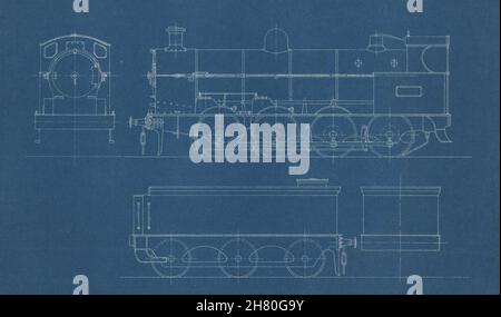 0-8-0 Lokomotive Abschnitt Engineering Zeichnung Blaupause c1900 alt antik Stockfoto