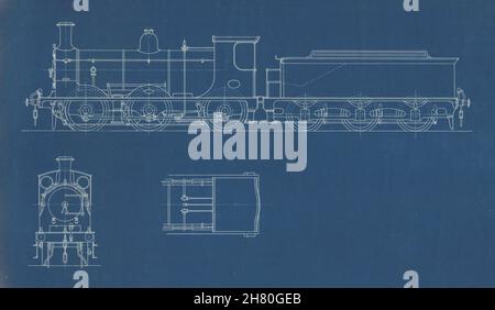 0-6-0 Lokomotivbau Zeichnung Blaupause (2) c1890 alt Stockfoto