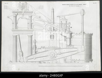 19c KONSTRUKTIONSZEICHNUNG 145 PS Marine-Dampfmaschine. Caird & Co. Greenock 1 1847 Stockfoto