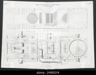 19c KONSTRUKTIONSZEICHNUNG 145 PS Marine-Dampfmaschine. Caird & Co. Greenock 2 1847 Stockfoto