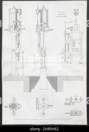 VIKTORIANISCHE KONSTRUKTIONSZEICHNUNG James Nasmyth's Patent Dampfhammer Details 1847 Stockfoto