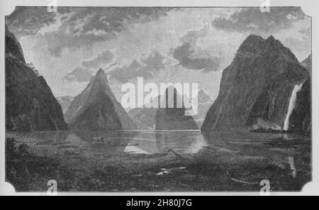 Eine andere Spitze der Milford Sound. Die Westküste Sounds. Neuseeland 1890 Drucken Stockfoto