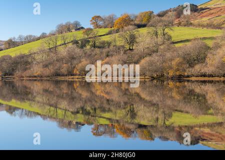 Herbstreflexionen am Lake Semerwater im Yorkshire Dales National Park, Großbritannien. Stockfoto