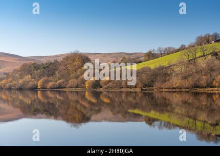 Herbstreflexionen am Lake Semerwater im Yorkshire Dales National Park, Großbritannien. Stockfoto