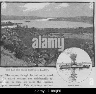 Rose Bay und Shark Island; Dampf Fähre. Sydney. Australien 1890 alten Drucken Stockfoto