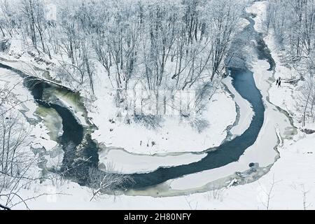 Jiesia State Landscape Reserve im Winter. Kaunas Stadt und Kaunas Bezirk. Stockfoto