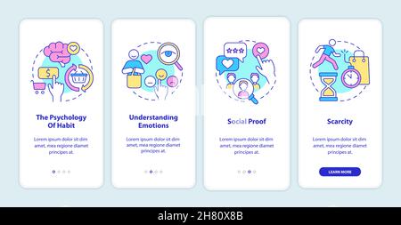 Prinzipien des Neuromarketings Onboarding der mobilen App-Seite Stock Vektor