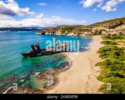 Dimitrios Schiffbruch am Strand von Valtaki in Griechenland Stockfoto