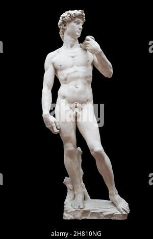 Statue von David Isolate. Skulptur des antiken griechischen mythischen Helden David vom Künstler Michelangelo. Hochwertige Fotos Stockfoto