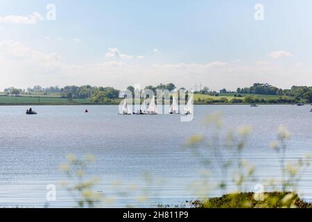 Woodbridge, Suffolk, Großbritannien Mai 29 2021: Ein lokaler Segelclub auf dem Fluss Deben übt an einem warnten sonnigen Sommertag Stockfoto