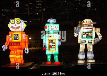 Seoul, Südkorea. 26th. November 2021. Laternen werden während des Seoul Lantern Festival 2021 in der Innenstadt von Seoul, Südkorea, am 26. November 2021 ausgestellt. Quelle: Wang Yiliang/Xinhua/Alamy Live News Stockfoto