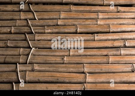 Alter brauner Ton Bambus einfachen Boden oder Bambus Textur Hintergrund für Innen-oder Außenbereich Design Vintage-Ton. Hintergrund mit braunen Bambusstäben. Der Stockfoto