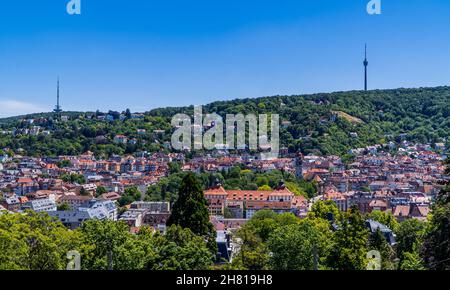 Luftaufnahme Stuttgart, Deutschland Stadtansicht mit von der Karlshöhe aus gesehen Stockfoto