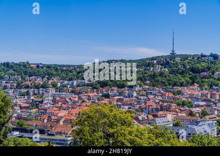 Luftaufnahme Stuttgart, Deutschland Stadtansicht mit von der Karlshöhe aus gesehen Stockfoto