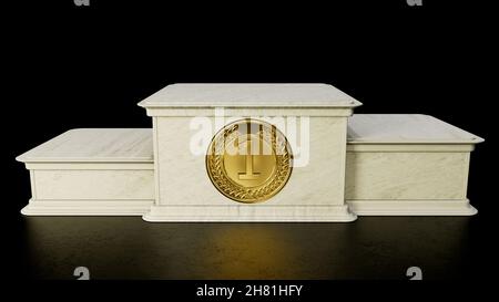 Stein Sieger Sockel mit Reflexion auf schwarz, isoliert - Objekt 3D Rendering Stockfoto