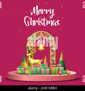 frohe Weihnachten Poster Design 3D Plattform mit Weihnachtselementen. vektor-Illustration Stock Vektor