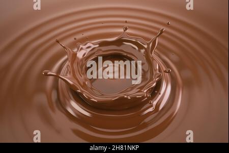 Flüssige Schokolade Krone spritzen mit Wellen. Vogelperspektive. Stockfoto