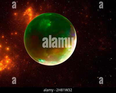 Planet im Weltraum vor dem Hintergrund eines Sternfeldes - abstrakte Illustration Stockfoto